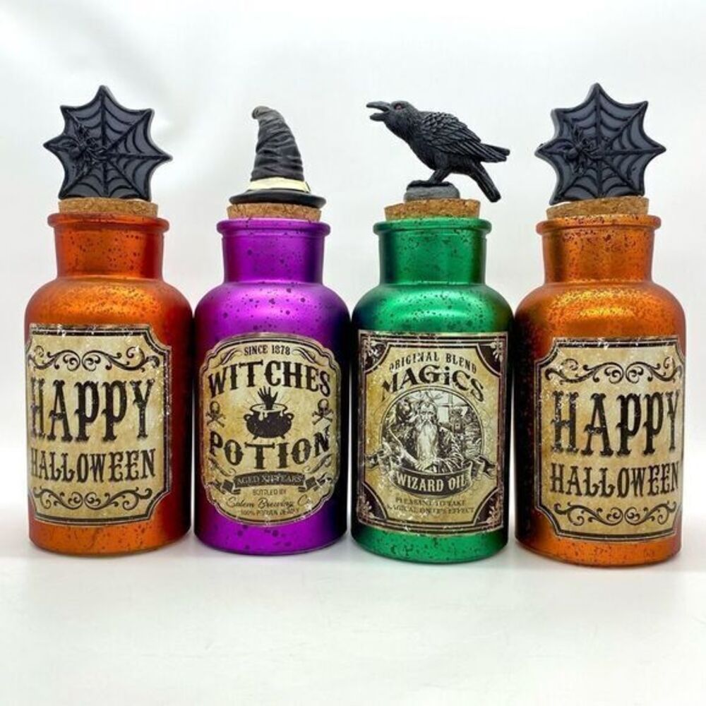 Halloween Collectible Decorative Glass Potion Bottles Set Of 4 NEW